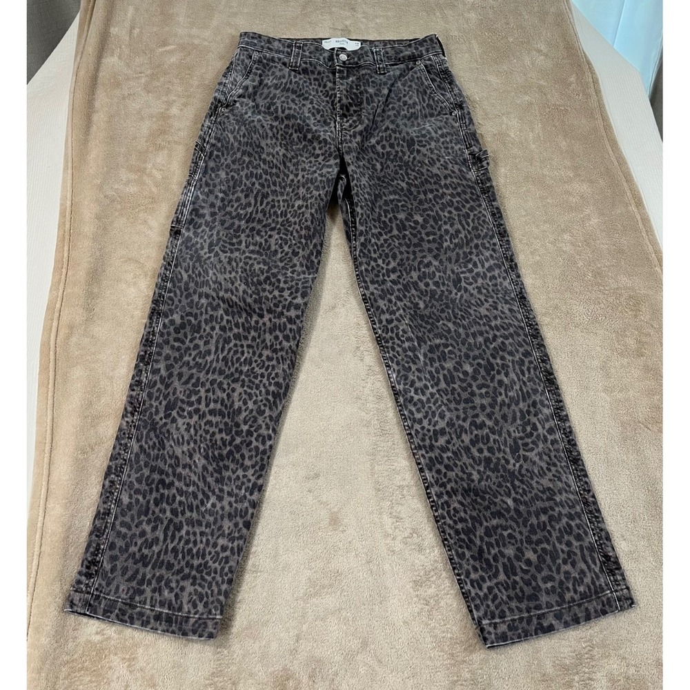 Hollister Leopard Print Baggy Jeans Women's 30 Brown Ultra Low-Rise Cotton GOOD